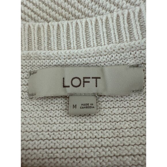 LOFT Women's Off White V-Neck 100% Cotton Sweater Size M Medium - Picture 3 of 9
